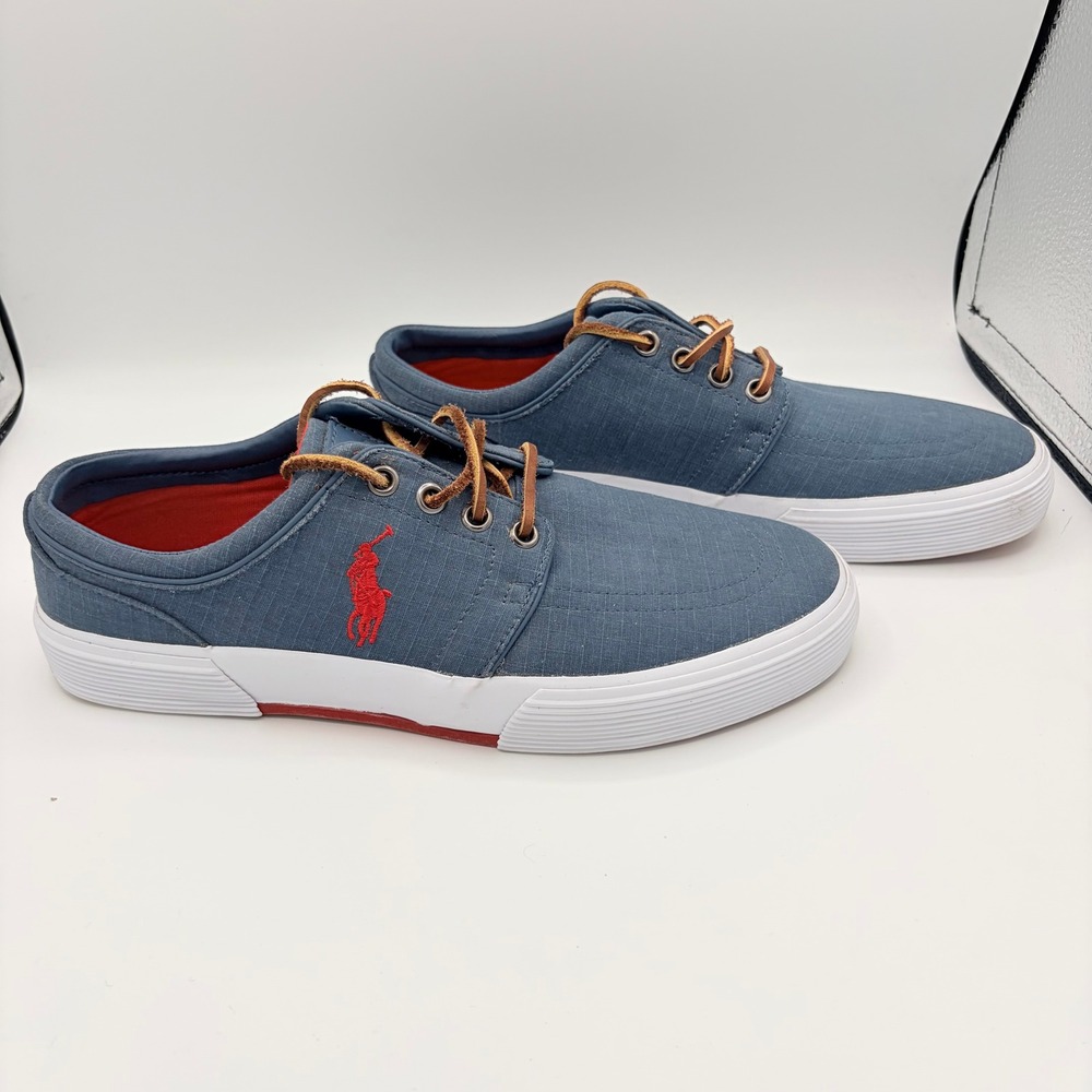 Polo Ralph Lauren Faxon Low Size 8 Preppy Blue Ripstop Canvas Sneaker Red Pony